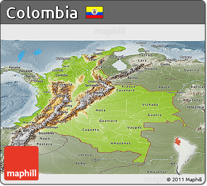 Physical Panoramic Map of Colombia, semi-desaturated