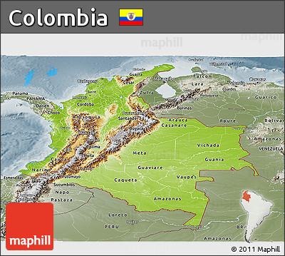 Physical Panoramic Map of Colombia, semi-desaturated