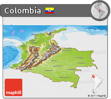 Physical Panoramic Map of Colombia, single color outside