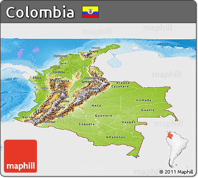 Physical Panoramic Map of Colombia, single color outside