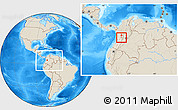 Shaded Relief Location Map of Dos Quebradas, within the entire country