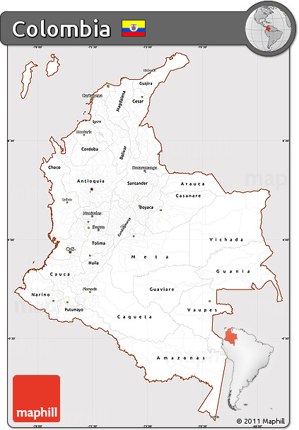 Classic Style Simple Map of Colombia, cropped outside