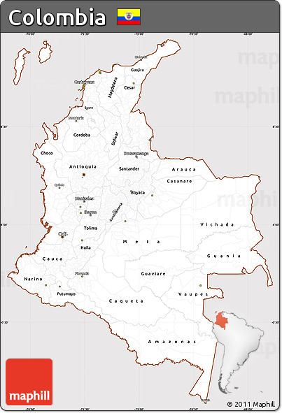 Classic Style Simple Map of Colombia, cropped outside