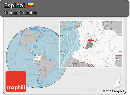 Gray Location Map of Espinal, highlighted country, highlighted parent region, hill shading