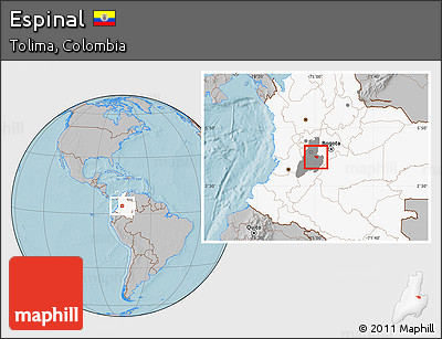 Gray Location Map of Espinal, highlighted country, highlighted parent region, hill shading