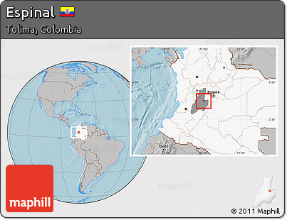 Gray Location Map of Espinal, highlighted country, highlighted parent region, hill shading