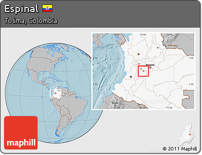 Gray Location Map of Espinal, highlighted country, hill shading