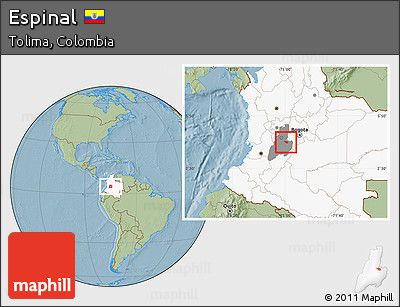 Savanna Style Location Map of Espinal, highlighted country, highlighted parent region, hill shading