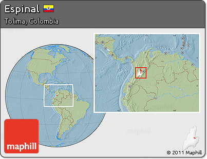 Savanna Style Location Map of Espinal, highlighted parent region, within the entire country, hill shading