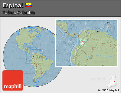 Savanna Style Location Map of Espinal, highlighted parent region, within the entire country, hill shading