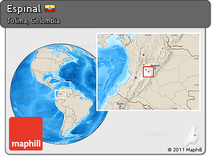 Shaded Relief Location Map of Espinal, highlighted parent region