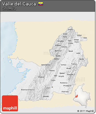 Classic Style 3D Map of Valle Del Cauca, single color outside