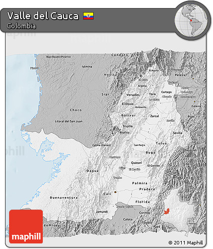 Gray 3D Map of Valle Del Cauca