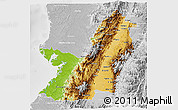 Physical 3D Map of Valle del Cauca, lighten, desaturated