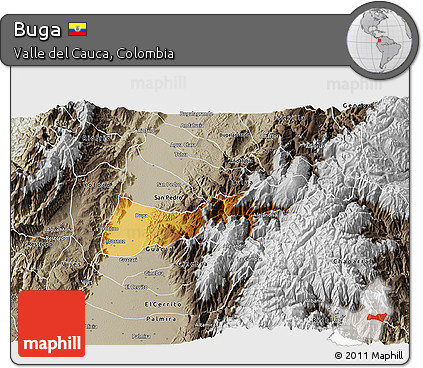 Physical 3D Map of Buga, semi-desaturated