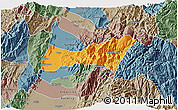 Political 3D Map of Buga, semi-desaturated
