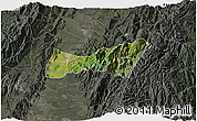 Satellite 3D Map of Buga, darken, semi-desaturated