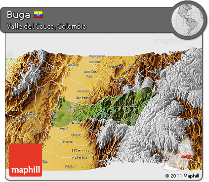Satellite 3D Map of Buga, physical outside