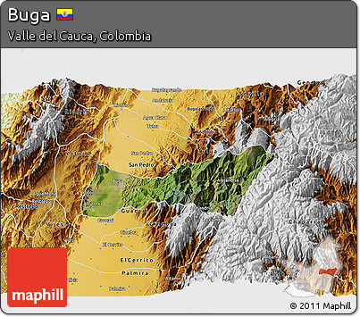 Satellite 3D Map of Buga, physical outside