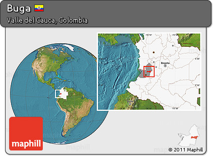Satellite Location Map of Buga, highlighted country, highlighted parent region