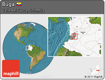 Satellite Location Map of Buga, highlighted country, highlighted parent region