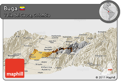 Physical Panoramic Map of Buga, shaded relief outside