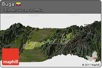 Satellite Panoramic Map of Buga, darken