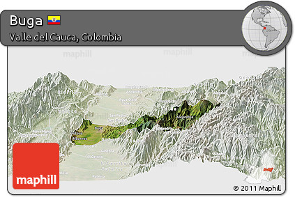 Satellite Panoramic Map of Buga, lighten