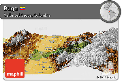 Satellite Panoramic Map of Buga, physical outside