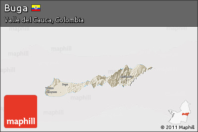 Shaded Relief Panoramic Map of Buga, single color outside
