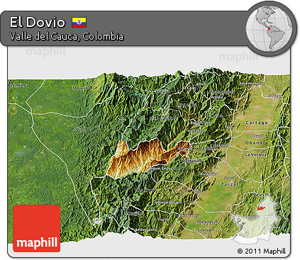 Physical 3D Map of El Dovio, satellite outside