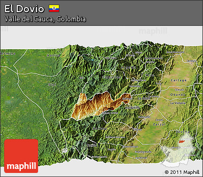 Physical 3D Map of El Dovio, satellite outside