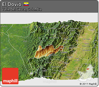 Physical 3D Map of El Dovio, satellite outside