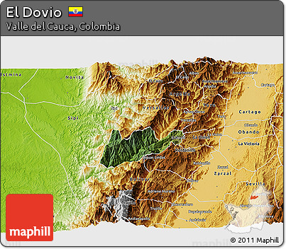 Satellite 3D Map of El Dovio, physical outside
