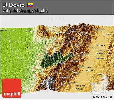 Satellite 3D Map of El Dovio, physical outside