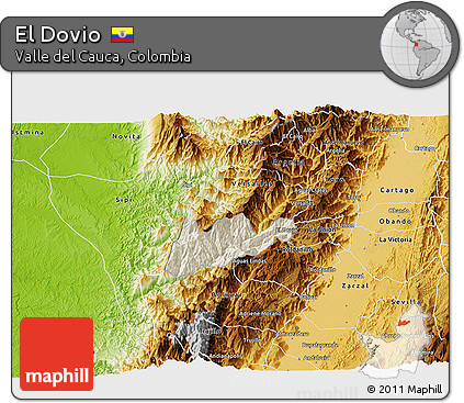 Shaded Relief 3D Map of El Dovio, physical outside