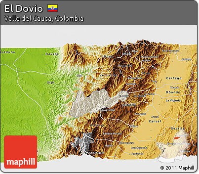 Shaded Relief 3D Map of El Dovio, physical outside