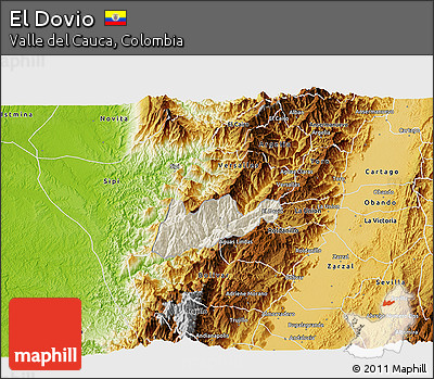 Shaded Relief 3D Map of El Dovio, physical outside