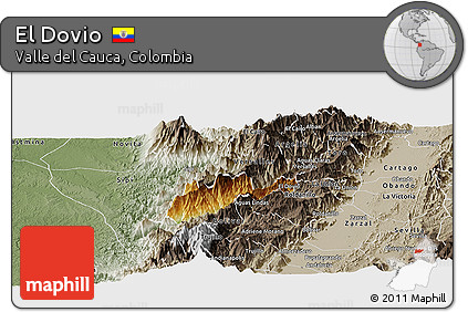 Physical Panoramic Map of El Dovio, semi-desaturated