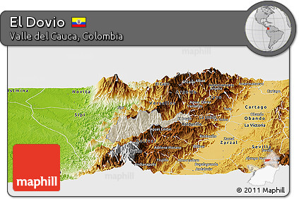 Shaded Relief Panoramic Map of El Dovio, physical outside