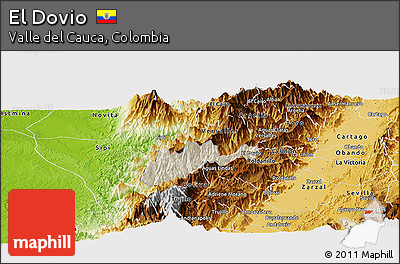 Shaded Relief Panoramic Map of El Dovio, physical outside