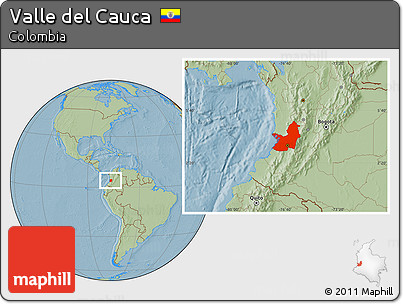 Savanna Style Location Map of Valle Del Cauca, hill shading