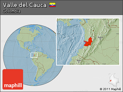 Savanna Style Location Map of Valle Del Cauca, hill shading
