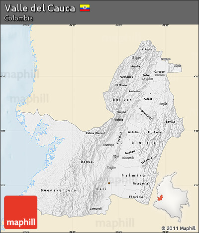 Classic Style Map of Valle Del Cauca, single color outside