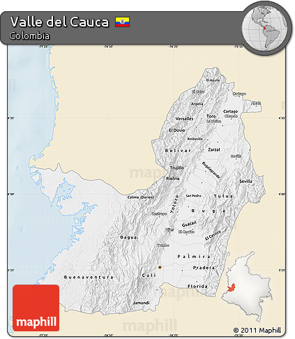 Classic Style Map of Valle Del Cauca, single color outside
