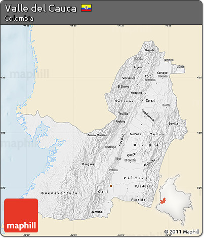Classic Style Map of Valle Del Cauca, single color outside