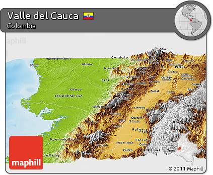 Physical Panoramic Map of Valle Del Cauca