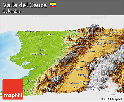 Physical Panoramic Map of Valle Del Cauca