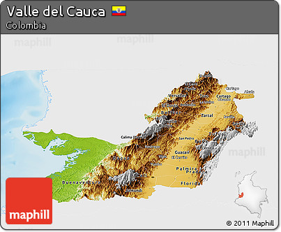 Physical Panoramic Map of Valle Del Cauca, single color outside