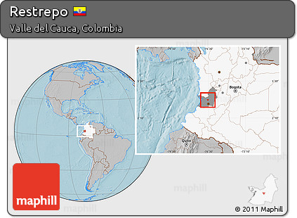 Gray Location Map of Restrepo, highlighted country, highlighted parent region, hill shading
